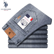 U.S. POLO ASSN.春夏新款薄款小腳牛仔褲男彈力修身直筒休閑褲商務(wù)褲子 灰色9110 34