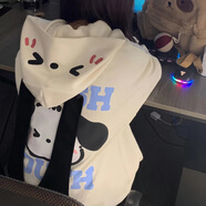 UZSC甜美可愛帕恰狗大兔耳朵連帽衛(wèi)衣女春秋季新款寬松校園風(fēng)開衫外套 杏色[薄款/可拆卸耳朵] M  100斤以下