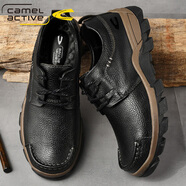 駱駝動(dòng)感德國駱駝動(dòng)感秋季頭層牛皮休閑皮鞋男真皮工裝鞋英倫厚底大頭鞋 8809黑色（系帶光面） 38