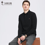 與狼共舞【高級(jí)感】長(zhǎng)袖T恤男2025春季新款純棉刺繡中青年P(guān)OLOT恤衫6541 黑色001 L /175