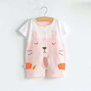 繽麗貓 嬰兒連體衣夏季寶寶新生兒衣服純棉短袖哈衣爬服空調服薄款夏裝 短袖連體衣-拼接粉色 80cm