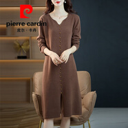皮爾卡丹（pierre cardin）100%純羊毛連衣裙秋款女新款配大衣內搭毛衣冬裙秋冬季針織打底裙 咖色 M【90-110斤】