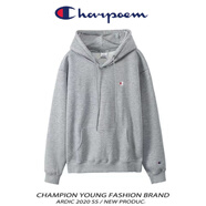 冠軍涂鴉加絨春秋冬季新款連帽衛衣套頭刺繡外套純色休閑男女同款情侶衛衣 灰色小C連帽 M 100-115斤
