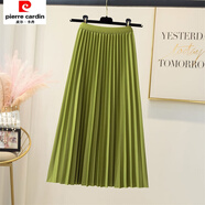 皮爾卡丹百褶裙女半身裙春夏高腰a字裙中長(cháng)款2025新款小個(gè)子顯瘦大擺長(cháng)裙 抹茶綠 L 建議106-115斤