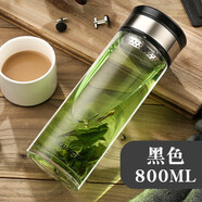 富光 尚宇單層玻璃杯 大容量帶提環(huán)男女士便攜商務(wù)泡茶杯子  800ml黑色單層特大  杯套杯刷