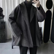 安初夏毛呢夾克外套男士休閑套裝秋冬季保暖時(shí)尚穿搭配潮流衣服男裝 毛呢外套 XL【建議120-140斤】
