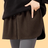 IFSONG屁簾女遮臀神器新款秋冬打底褲鯊魚(yú)褲假下擺顯瘦半身裙毛呢厚大碼 咖色【紐扣款】 L 85-115斤