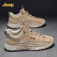Jeep（吉普）男鞋秋季新品輕便登山鞋網(wǎng)面休閑鞋子男軟底運(yùn)動(dòng)跑步鞋男 1166土黃色 39
