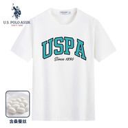 U.S. POLO ASSN.短袖T恤男士夏季寬松圓領棉上衣體恤印花潮牌涼感青年打底衫半袖 白色 M