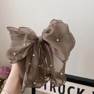 繆色（MiU Se）夏季大蝴蝶結(jié)飄帶發(fā)夾女感后腦勺頂夾彈簧夾發(fā)卡夾子發(fā)飾頭飾 網(wǎng)紗蝴蝶結(jié)發(fā)夾-咖色A03-103