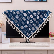 巧林兒電腦顯示器罩蓋布監控屏幕蓋布19 22 24寸27寸32寸一體機防塵罩巾 藍底招財貓（流蘇邊棉麻） 32英寸