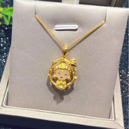 K寶黃金佛吊墜彌勒佛女999足金鑲嵌和田玉蓮花萌佛掛件金鑲玉小佛頭禮物 黃金佛吊墜，款式三
