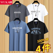 霧卡【純棉4件裝】短袖t恤男圓領(lǐng)棉體恤寬松新款男裝半袖T恤白色小T衫 EXP鐵灰+WES白+LG湖藍(lán)+山黑 L （建議115-130斤內(nèi)）