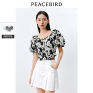 太平鳥(niǎo)女裝夏季品質(zhì)印花上衣A1CDD2E03 黑色紋樣 S
