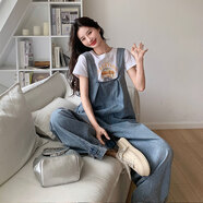 MODX香港潮牌藍色復古減齡牛仔背帶褲女夏裝2024新款韓版高腰顯瘦設計 牛仔褲背帶褲(新款面料升級版) M