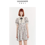 LULUALWAYS【商場同款】25夏季新款優(yōu)雅淑女氣質木耳邊短款連衣裙 紫色 S