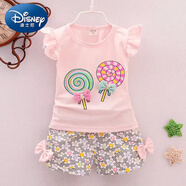 迪士尼（Disney）女寶寶夏裝新款韓版女童套小童衣服短袖套裝0-1-3歲2洋氣童裝 棒棒糖套裝粉色 90
