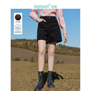 茵曼（INMAN）燈芯絨褲子秋冬季女裝新款美拉德保暖高腰顯腿長(cháng)短褲 黑色 26