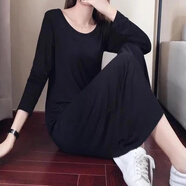 索宛亦（SUOWANYI）2023秋冬裝打底連衣裙女內(nèi)搭長袖拖地長裙黑色背心吊帶直筒裙 16#(長)袖直筒裙 S 建議75-斤