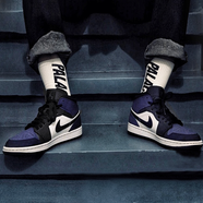 耐克（NIKE）男鞋Air Jordan 1 Mid aj1中幫 湖人 復(fù)古耐磨休閑運動鞋籃球鞋 554724-445 黑紫腳趾 40.5