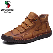 西域駱駝（VANCAMEL）大碼手工縫底男士皮面高邦休閑鞋工裝馬丁靴男鞋 9932棕色 41 255mm