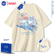 NASA STONE聯(lián)名短袖t恤男夏季新款潮流寬松純棉學生百搭上衣半袖情侶裝夏裝 杏色 L 推薦體重120-130斤