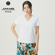 阿瑪施（AMASS）女裝2025新款縫線設(shè)計修身短袖莫代爾T恤女5301025 5301024 V型領(lǐng)-白 XL (5碼)