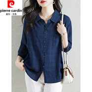 皮爾卡丹（pierre cardin）襯衫女春秋季新款寬松顯瘦減齡洋氣時尚氣質(zhì)小衫休閑百搭上衣 藏青色《歐貨減齡高端大氣洋氣法 2XL (125-140斤)
