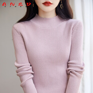 ANED柔軟親膚~100%純棉半高領(lǐng)毛衣秋冬女加厚內(nèi)搭修身顯瘦針織打底衫 香芋粉 2XL 180
