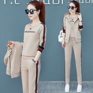 舒夢(mèng)萊 運動(dòng)套裝女春秋季新款時(shí)尚休閑裝女裝馬甲三件套衛衣女運動(dòng)服潮 杏色1620 L （建議100-110斤）
