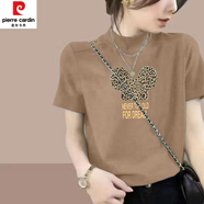 皮爾卡丹（pierre cardin）灰色半高領(lǐng)短袖t恤女純·棉夏季打底衫歐貨半袖上衣寬松體恤衫ins 卡其色-米奇頭 XL