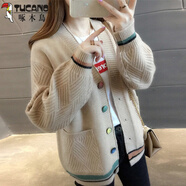 啄木鳥(niǎo)早春秋季2025年女裝外套上衣歐貨慵懶風(fēng)毛衣女針織開(kāi)衫春天毛衫 103杏色2025 L 【建議111斤-120斤】