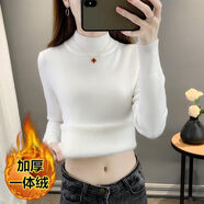 梵闋毛衣冬款女一體絨半高領加絨加厚打底針織衫女內(nèi)搭可外穿保暖上衣 白色（一體絨） 均碼