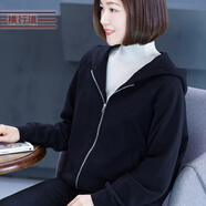 橫行道新款連帽休閑女裝寬松外套長袖棉純色洋氣上衣外搭春裝小衫 黑色（偏大一碼數(shù)）） 2XL