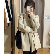 孕婦裝針織外套秋冬韓國chic孕婦毛衣寬松開(kāi)衫辣媽外穿遮肚風(fēng)衣潮 杏色【jzg91291好質(zhì)量】 3XL【146-160斤】