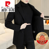 皮爾卡丹（pierre cardin）雙面呢大衣男羊毛呢子外套羽絨內(nèi)膽短款羊毛絨西服秋冬季休閑 黑色(純羊毛) M 90-105斤