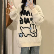VJWK冬天青少女高中生加厚加絨毛衣初中女生加厚奶fufu卡通可愛(ài)小兔子 米白色 XL 建議120-130斤