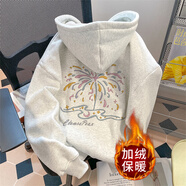 趣米樂(lè )韓系ins連帽衛衣女秋冬季重磅潮流運動(dòng)棉上衣服寬松休閑長(cháng)袖外套 白灰色【加絨款】 M