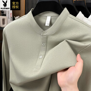 花花公子中國風(fēng)立領(lǐng)長(cháng)袖T恤男2025秋季新款無(wú)標寬松透氣棉質(zhì)無(wú)領(lǐng)內搭襯衫 咖色 2XL 180