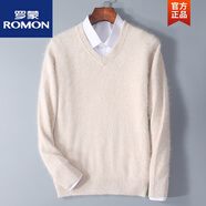 羅蒙（ROMON）秋冬仿貂絨毛衣男V領(lǐng)羊毛衫青年純色雞心領(lǐng)羊絨針織打底 米色 S