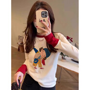 妃麗慕尚正肩白色修身收腰長袖t恤女高級感卡通撞色內(nèi)搭打底衫上衣秋 225-332白色 M 建議105斤以內(nèi)