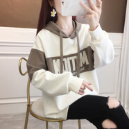 茲奈兒衛(wèi)衣女加絨春秋季新款中長款連帽寬松冬季女生學生上衣外套LJ9858 米白色 XL（建議120-130斤）