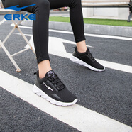 鴻星爾克（ERKE）女鞋跑鞋運(yùn)動鞋女2025夏季新款皮面防水跑步鞋耐磨休閑鞋女跑鞋 正黑/正白3254 35