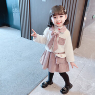 Baldauren小女孩冬天加厚套裝裙女小童秋冬裝加絨寶寶衣服中小童可愛連衣裙 粉紅色 領(lǐng)結(jié)兩件套 加絨加厚 110 建議身高95-105cm 3-4周歲