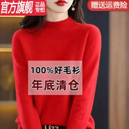 WVHK半高領(lǐng)羊毛衫女寬松毛衣大尺碼秋冬加厚針織打底衫加絨加厚冬天穿 BG/大紅色/ L 【105-115斤】