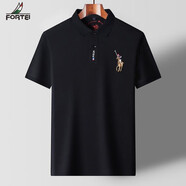 富鋌（FORTEI）短袖polo衫男純色POLO打底衫商務(wù)時(shí)尚休閑翻領(lǐng)新疆棉體恤套頭男裝 官方旗艦黑色 M 170(120-135斤)