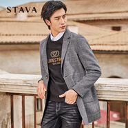斯得雅（STAVA）男士修身青年韓版方格中長(cháng)款毛呢外套214C2745S 11灰色 M (165)