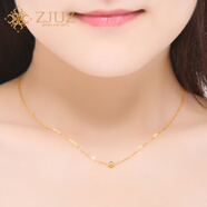 ZJUZ18K金項鏈玫瑰金女時尚轉(zhuǎn)運珠黃金項鏈鎖骨鏈墜AU750彩金項鏈禮物 18k金黃金色轉(zhuǎn)運珠項鏈細款