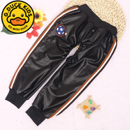 G.duck秋冬新款嬰兒隔尿皮褲寶寶防水皮褲兒童開(kāi)檔防尿褲男女童外穿罩褲 全皮咖白黃條足球 均碼 小號(4-14個(gè)月)