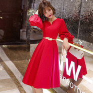 塞德勒紅色小晚禮服女平時(shí)可穿氣質(zhì)宴會(huì )敬酒服新娘結婚回門(mén)便裝秋連衣裙 大紅色 均碼 定制尺寸不支持退